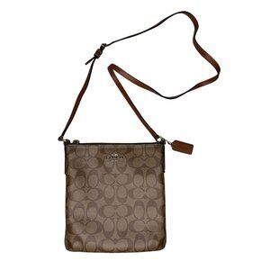 Coach Signature Canvas Crossbody Messenger Bag Brown Leather Trim